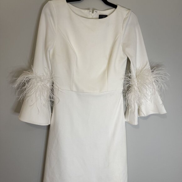 NEW Adrianna Papell Feather Cuff Bell Sleeve Dress Ivory Size US 2 [jb] - Picture 6 of 12